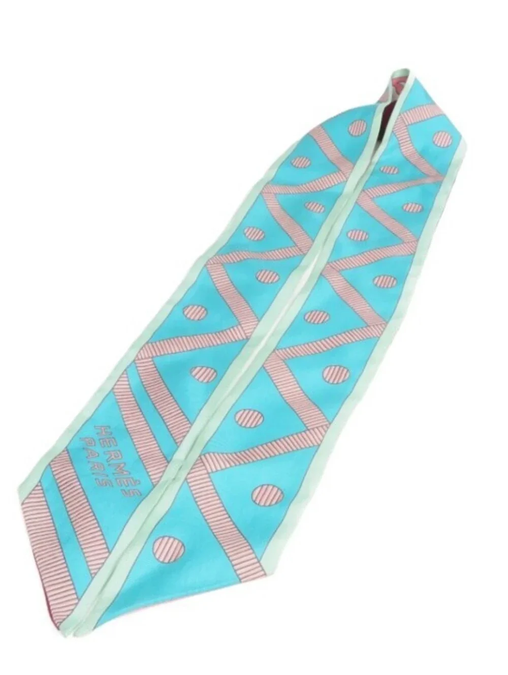 Hermès Multicolor Silk Twilly Scarf Aqua Pink Red with Box | 86 cm
